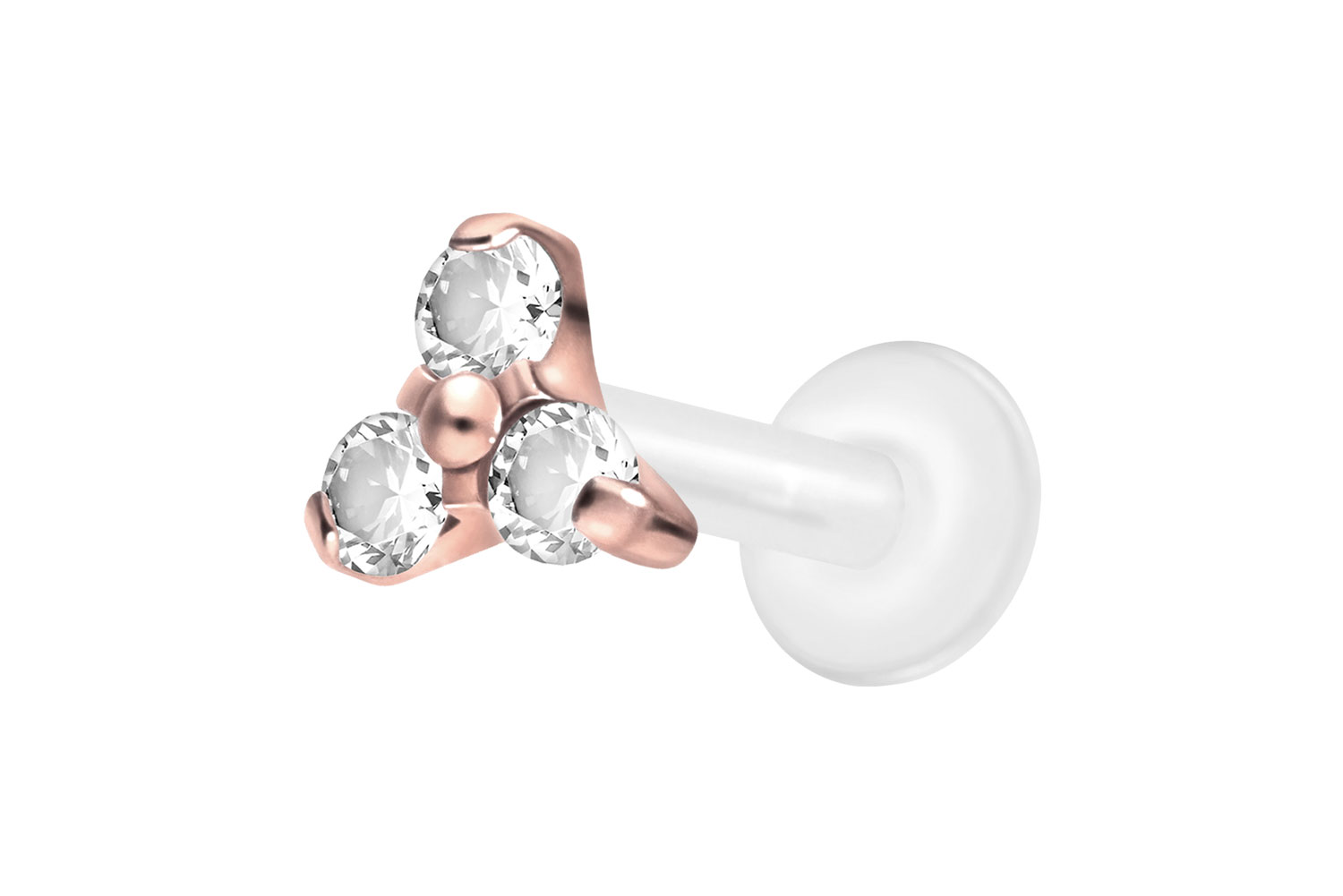 PTFE Labret Piercing mit Innengewinde + Titan-Aufsatz KRISTALLBLUME